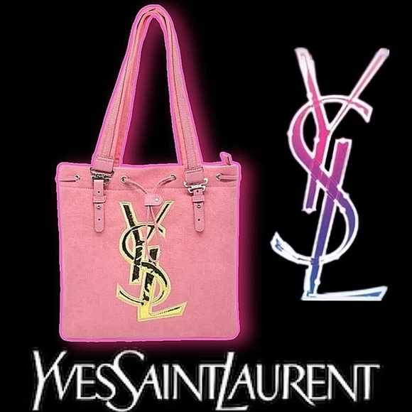 Authentic Yves Saint Laurent Limited Edition Kahala Drawstring Pink Canvas Tote - Picture 3 of 13